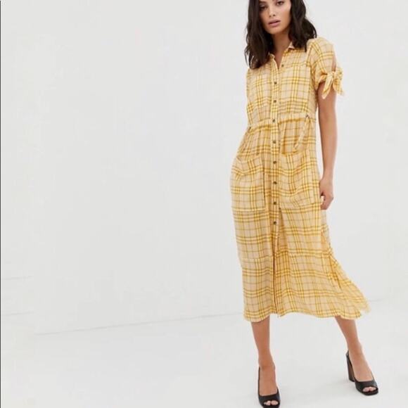 Whistles‎ Alphina check midi dress pastel yellow plaid NWT - Picture 4 of 10